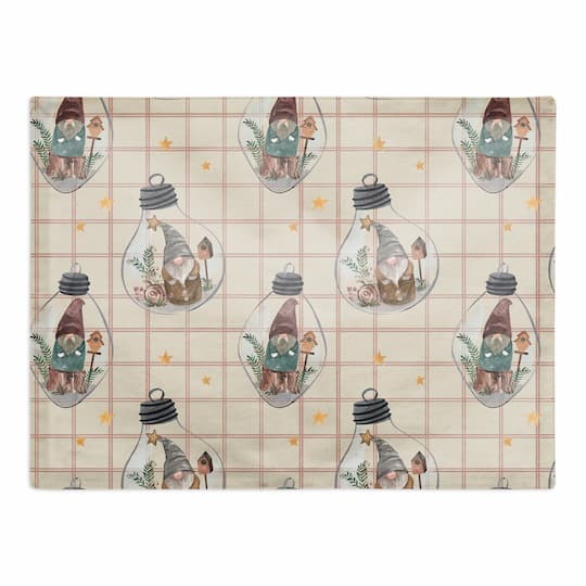 Cream & Check Gnome Globe Pattern Cotton Twill Placemat